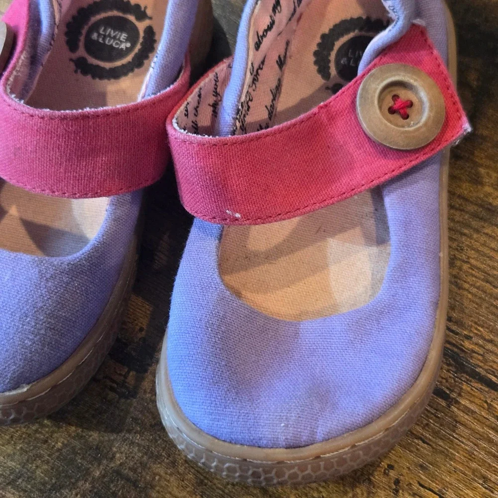 Livie & Luca Girls Purple Pink Canvas Mary Jane Button Shoes Size 6 Toddler